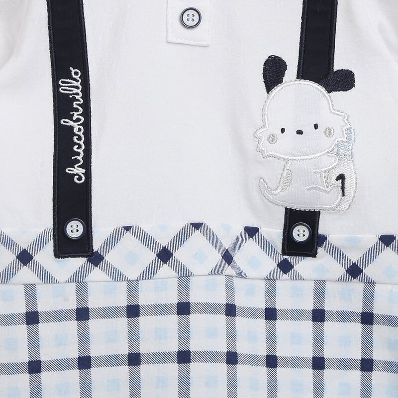 Boys White & Light Blue Leg Opening Baby Suit image number null